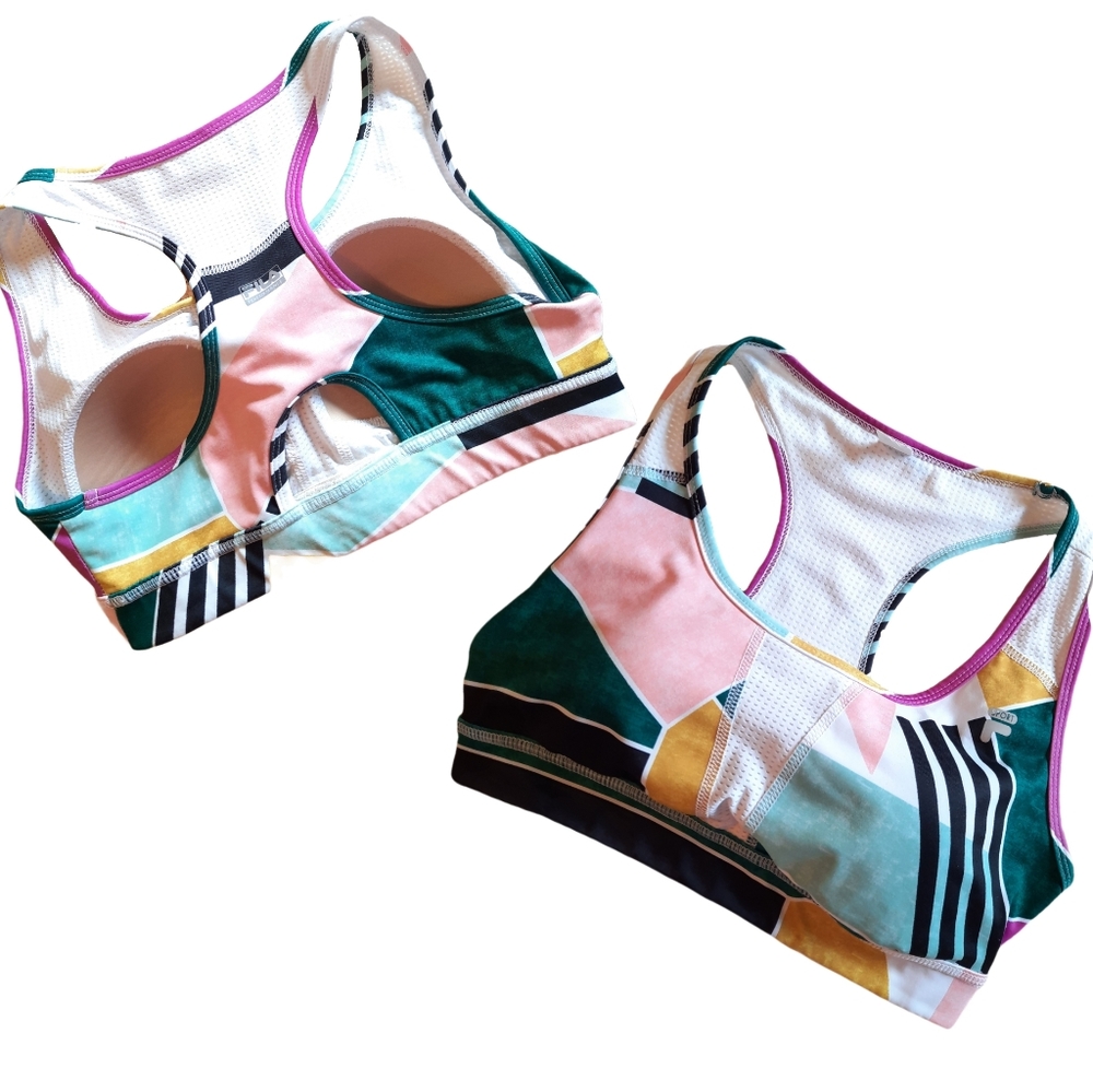 Fila Geometric Block Print Keyhole Back Sports Bra